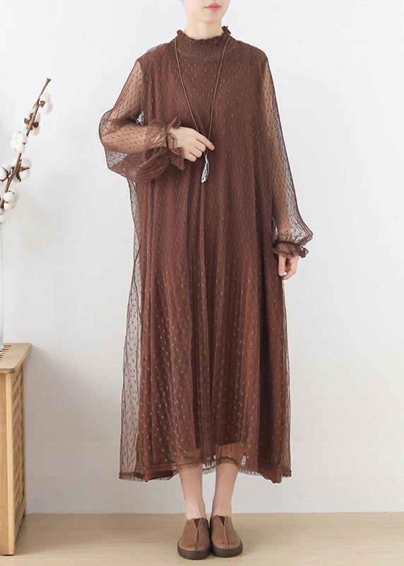 Modern Chocolate Patchwork Holiday Summer Chiffon Dress - SooLinen