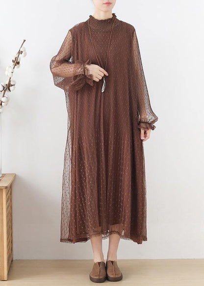 Modern Chocolate Patchwork Holiday Summer Chiffon Dress - SooLinen