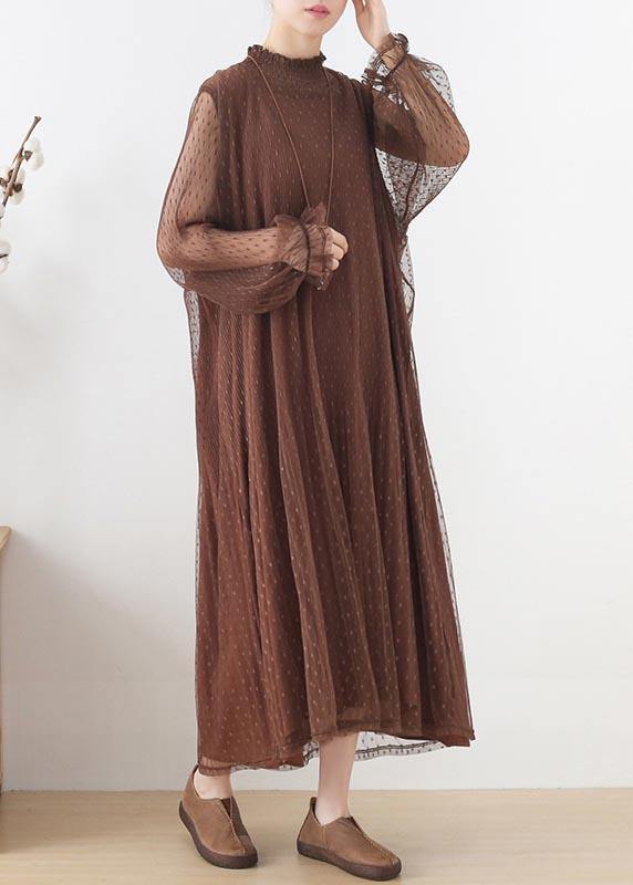 Modern Chocolate Patchwork Holiday Summer Chiffon Dress - SooLinen