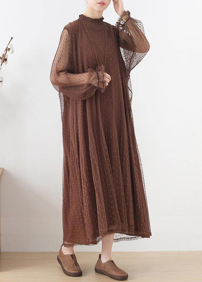 Modern Chocolate Patchwork Holiday Summer Chiffon Dress - SooLinen