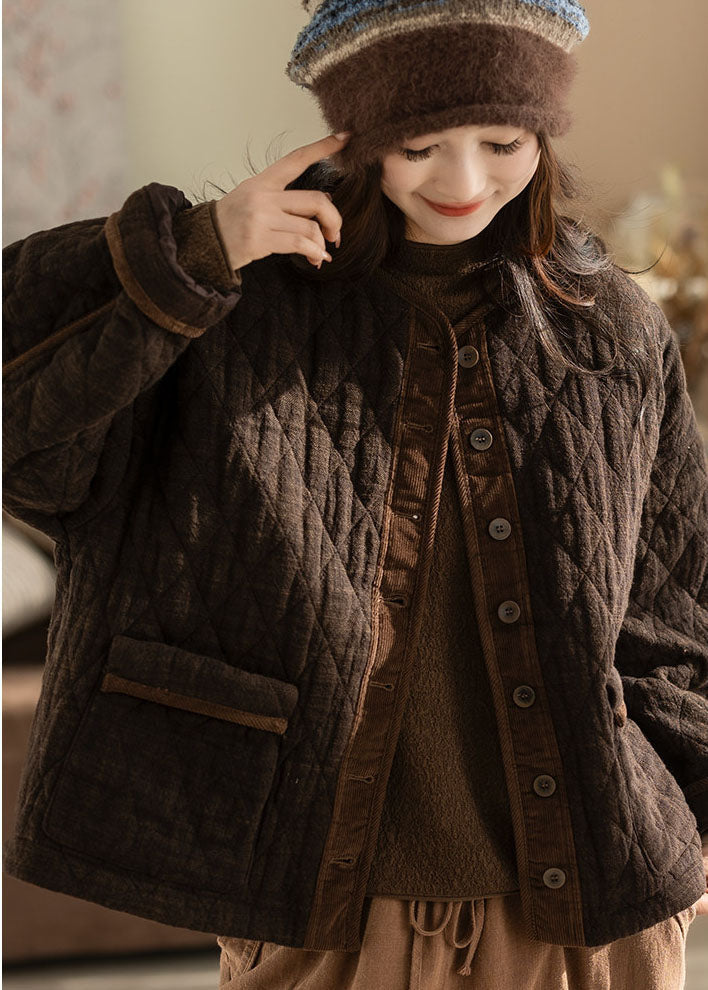 Modern Chocolate Warm Fine Cotton Filled Linen Coats Winter