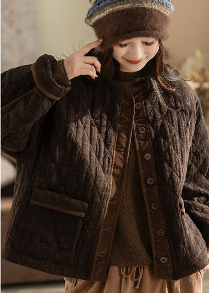 Modern Chocolate Warm Fine Cotton Filled Linen Coats Winter