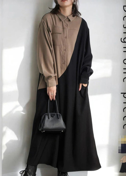 Modern Colorblock Oversized Patchwork Cotton Holiday Dress Fall