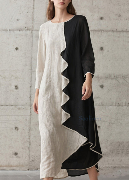 Modern Colorblock Ruffled Patchwork Cotton Holiday Dress Spring