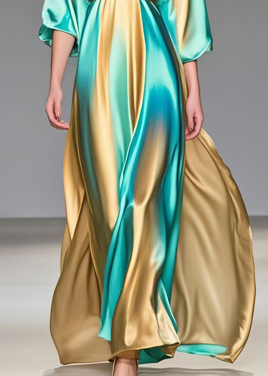 Modern Colorblock V Neck Tie Dye Silk Vacation Dresses Summer