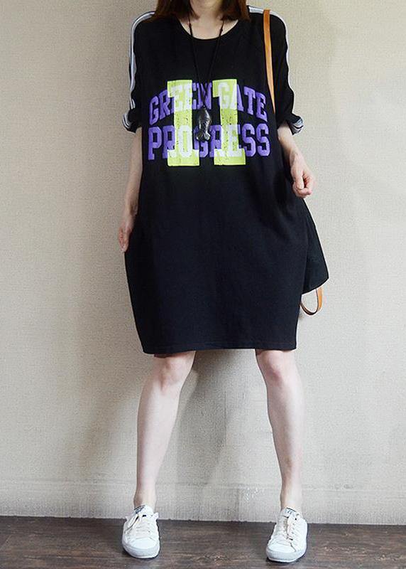 Modern Cotton Tunics 2019 Fashion Casual Loose Letter Cotton Dress - SooLinen