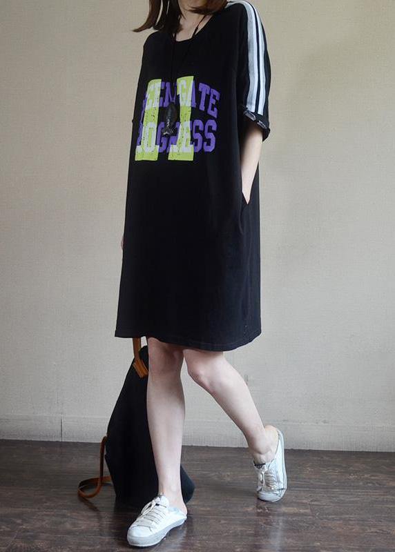 Modern Cotton Tunics 2019 Fashion Casual Loose Letter Cotton Dress - SooLinen