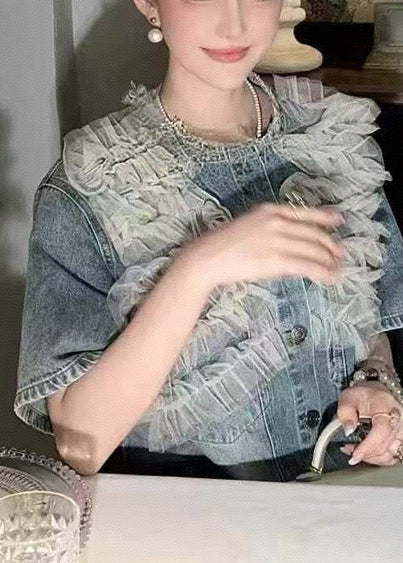 Modern Denim Blue Patchwork Tulle Day Dress Summer