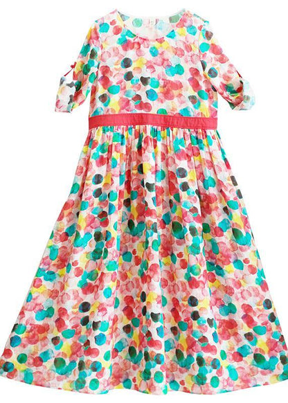 Modern Dotted Clothes Women O Neck Exra Large Hem Robes Summer Dress - SooLinen