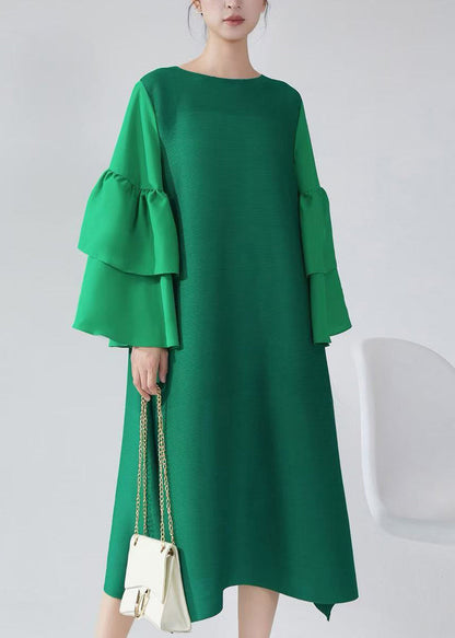 Modern Emerald Texture Patchwork Tea Dress Flare Sleeve