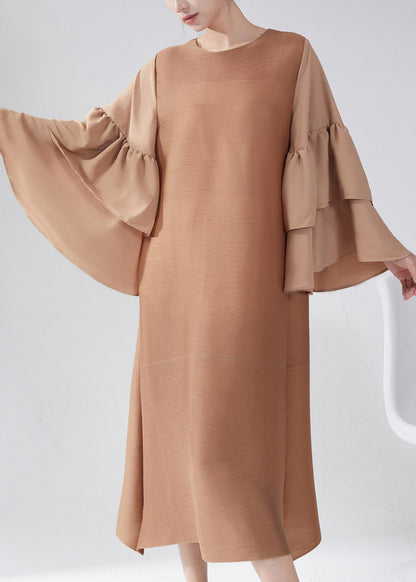 Modern Emerald Texture Patchwork Tea Dress Flare Sleeve