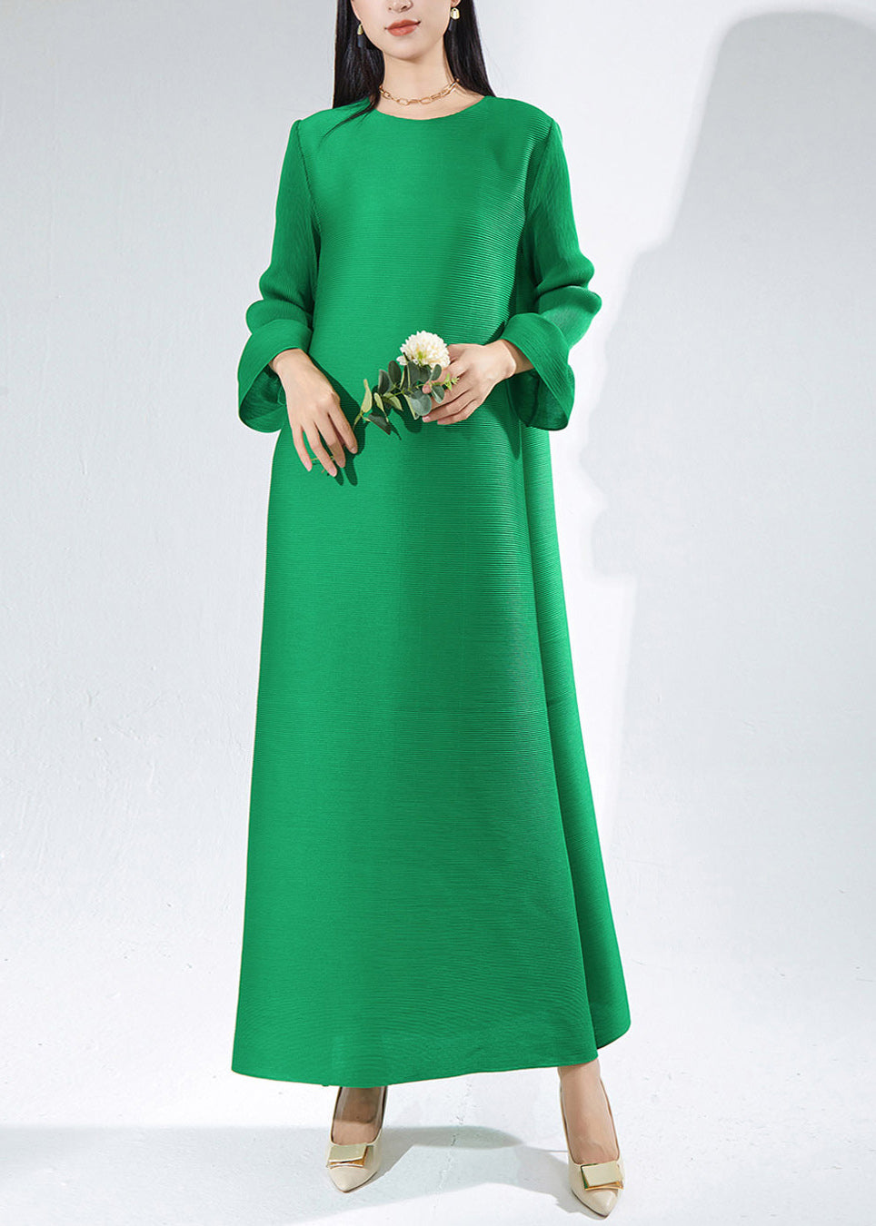 Modern Emerald Textured High Quality Tea Dress Fall