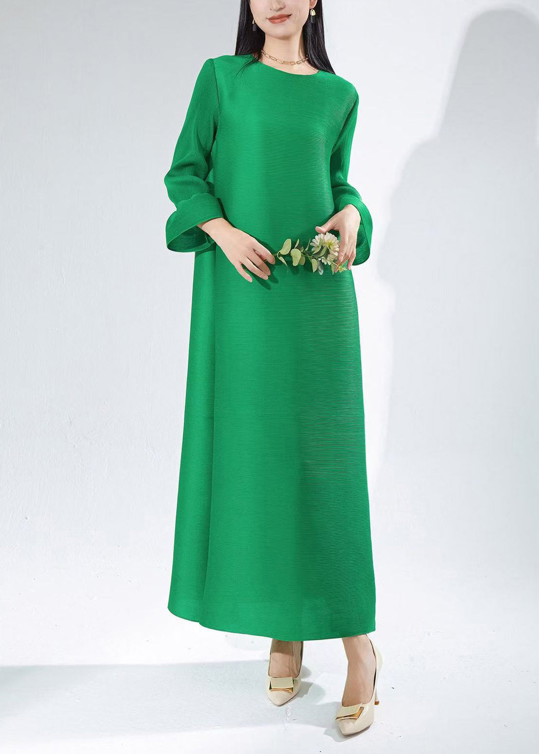 Modern Emerald Textured High Quality Tea Dress Fall