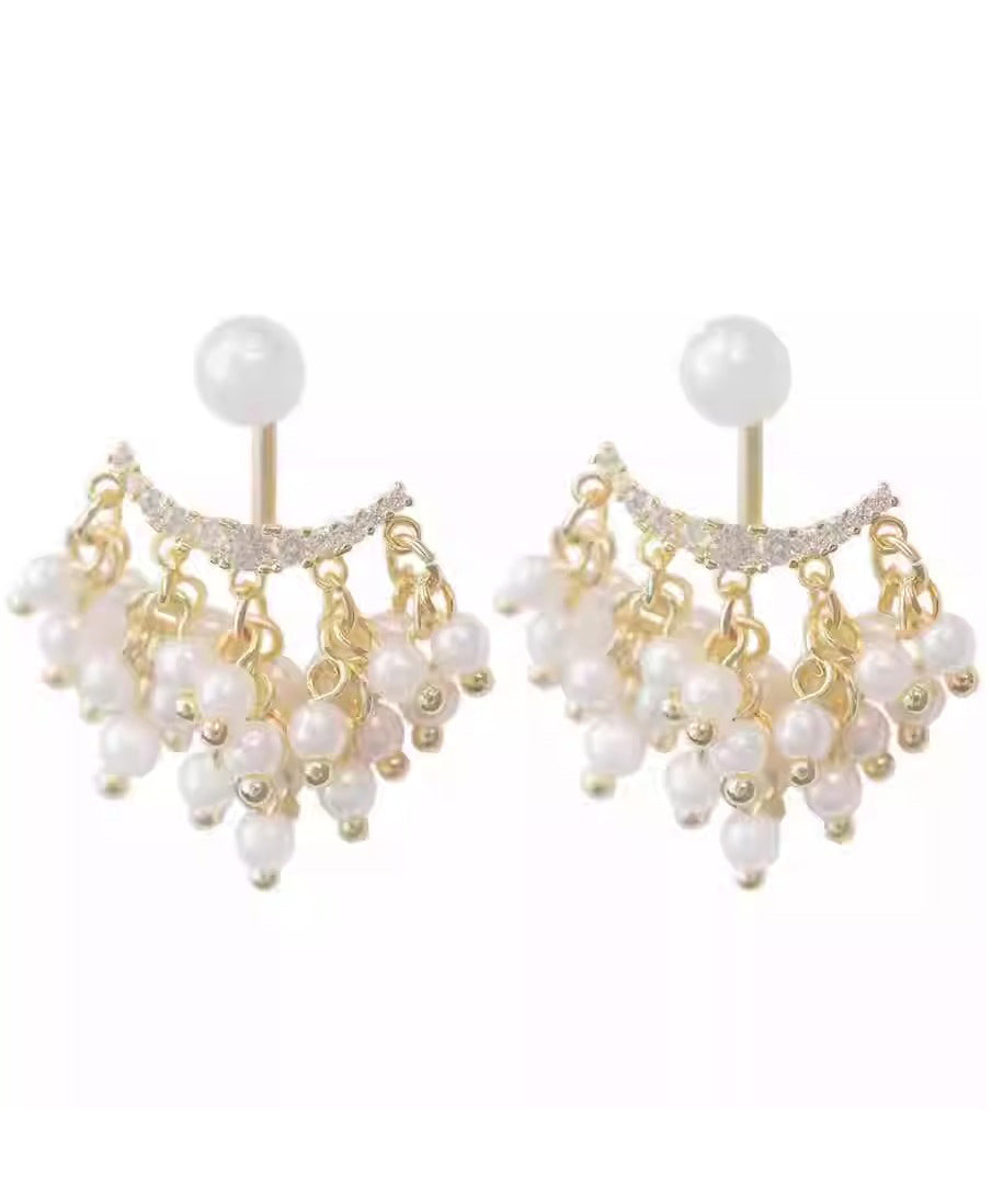 Modern Gold Copper Alloy Zircon Acrylic Pearl Tassel Drop Earrings