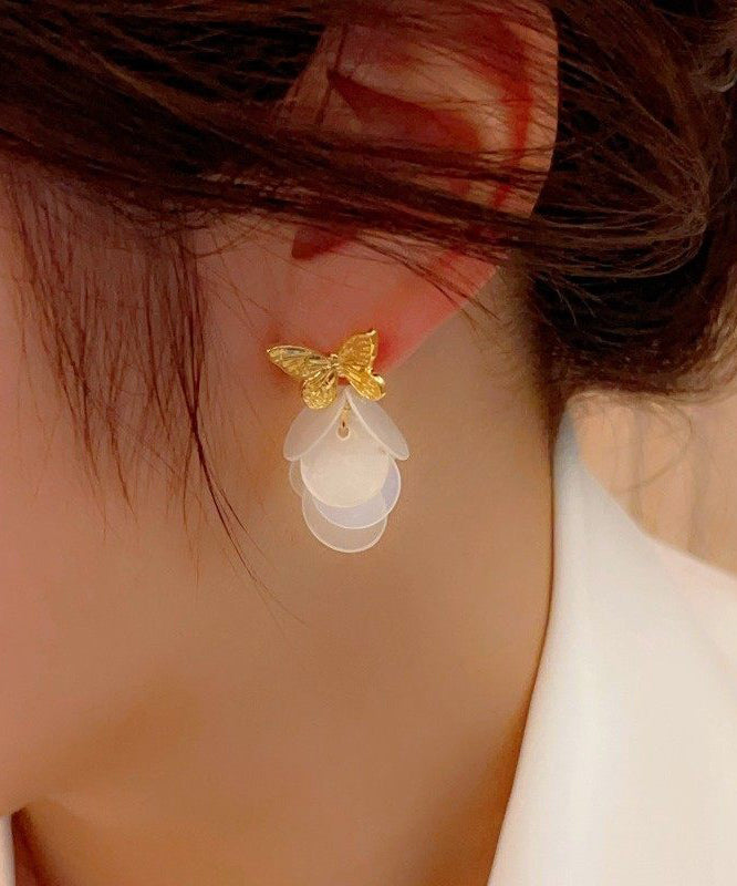 Modern Gold Copper Overgild Butterfly Shell Drop Earrings