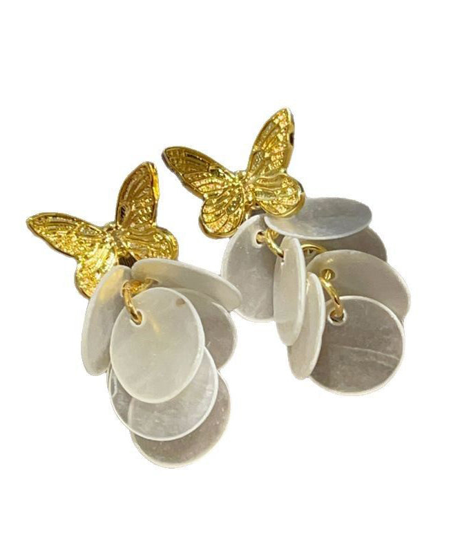 Modern Gold Copper Overgild Butterfly Shell Drop Earrings