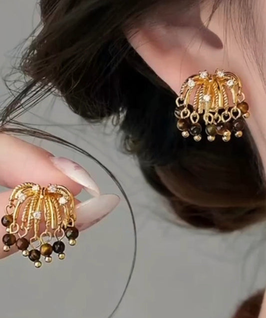 Modern Gold Copper Overgild Zircon Fireworks Stud Earrings