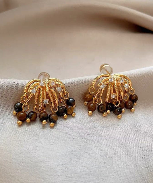 Modern Gold Copper Overgild Zircon Fireworks Stud Earrings