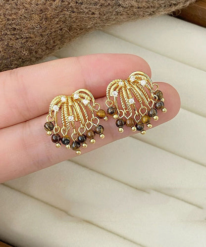 Modern Gold Copper Overgild Zircon Fireworks Stud Earrings