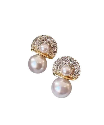 Modern Gold Copper Overgild Zircon Pearl Stud Earrings
