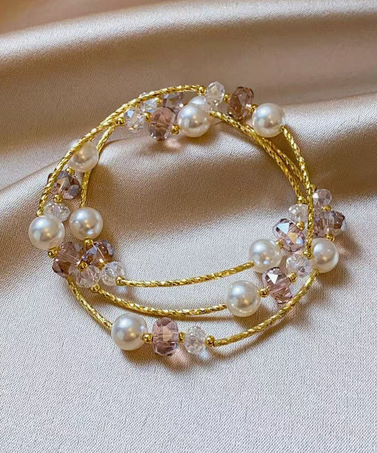 Modern Gold Crystal Pearl Layered Beading Chain Bracelet