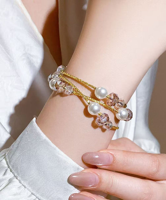 Modern Gold Crystal Pearl Layered Beading Chain Bracelet