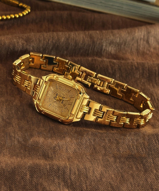 Modern Gold Stainless Steel Alloy Zircon Chain Watches