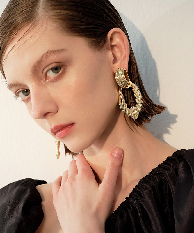 Modern Gold Wrinkled Hollow Out Exaggeration Gold Plated Drop Earrings