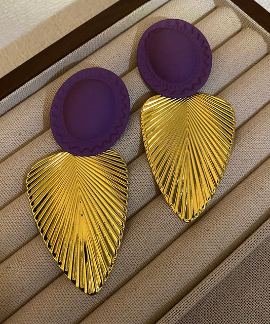 Modern Golden Leaf Shape Metal Drop Earrings
