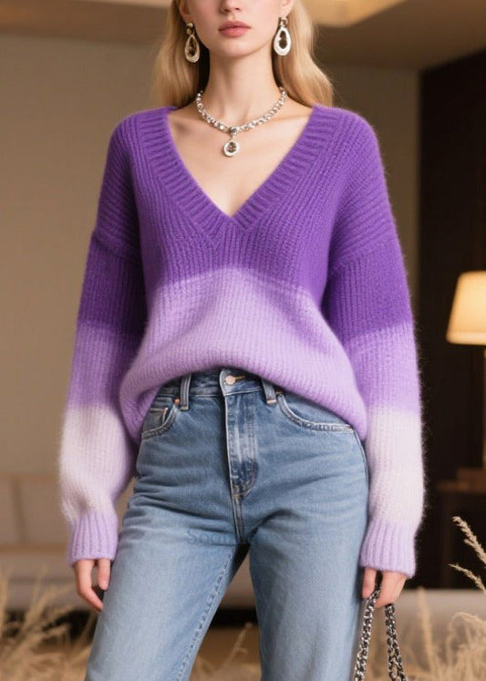 Modern Gradient Purple Oversized Warm Sweater Tops Winter