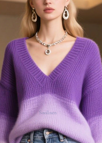 Modern Gradient Purple Oversized Warm Sweater Tops Winter