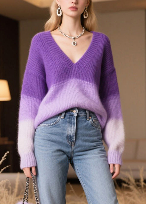 Modern Gradient Purple Oversized Warm Sweater Tops Winter