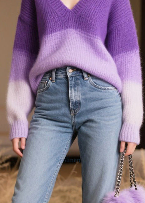 Modern Gradient Purple Oversized Warm Sweater Tops Winter