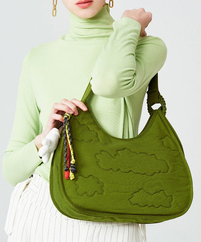 Modern Grass Green Embossing Cotton Hobo Bag