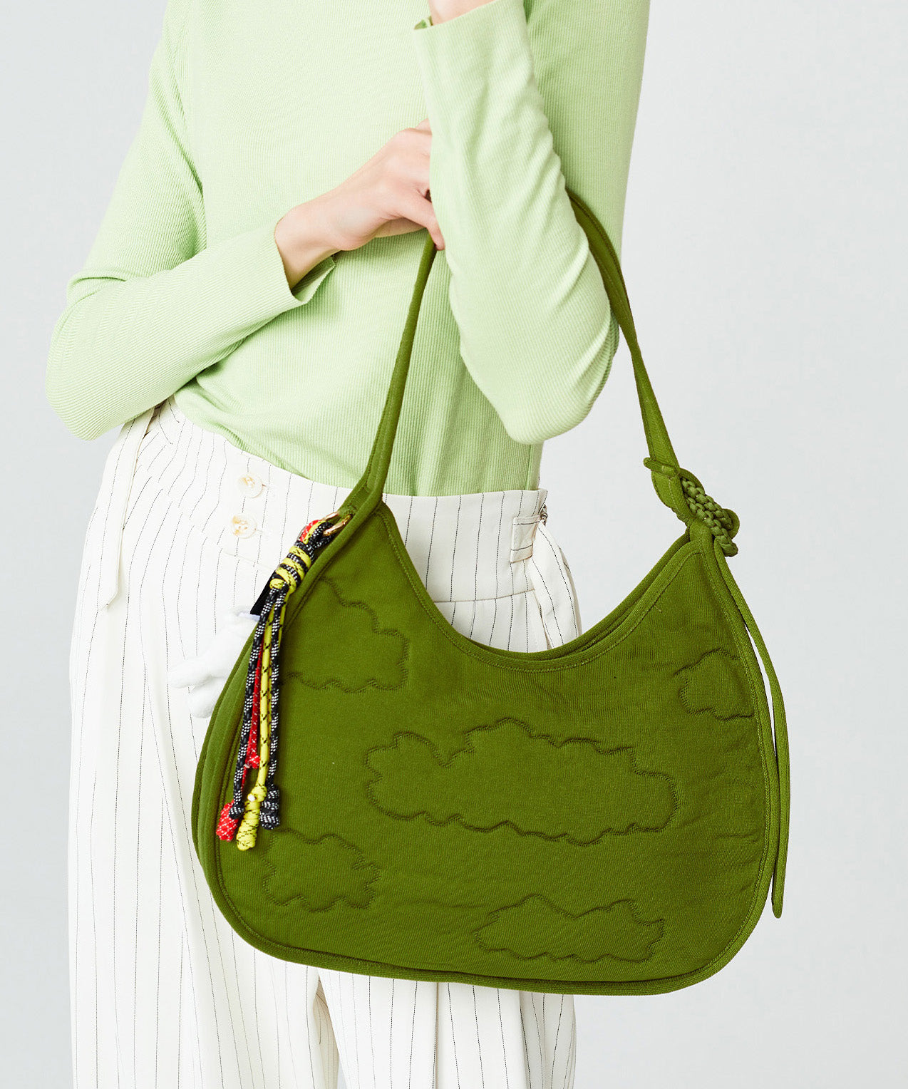 Modern Grass Green Embossing Cotton Hobo Bag