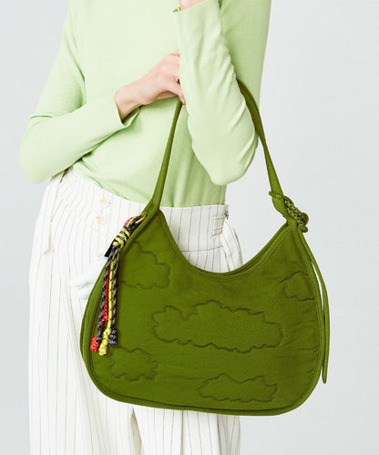 Modern Grass Green Embossing Cotton Hobo Bag