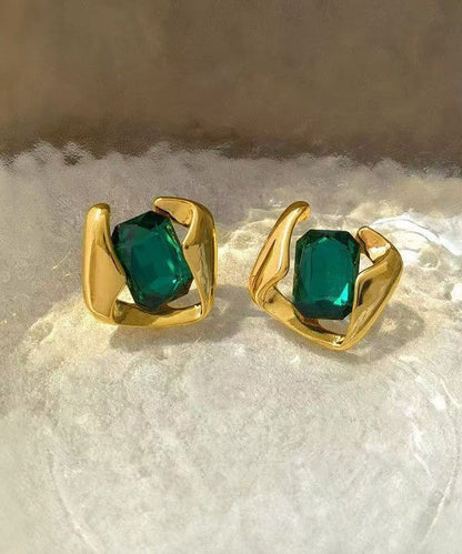 Modern Green Alloy Zircon Square Emerald Stud Earrings