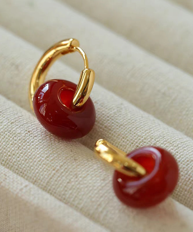 Modern Green Copper Overgild Jade Hoop Earrings