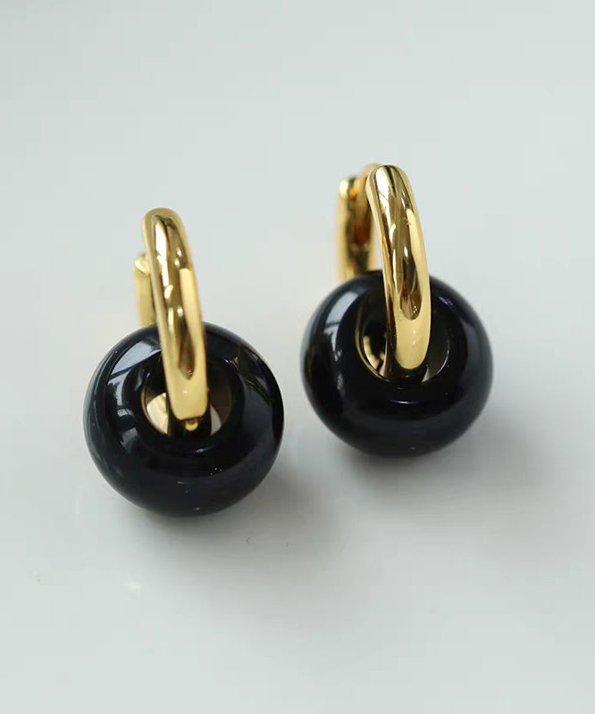 Modern Green Copper Overgild Jade Hoop Earrings