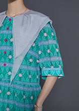 Load image into Gallery viewer, Modern Green Double-layer Collar Print Chiffon Dress Summer