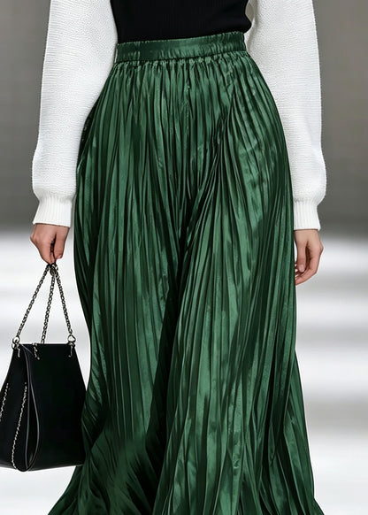 Modern Green High Waist Wrinkled Maxi Skirts Summer