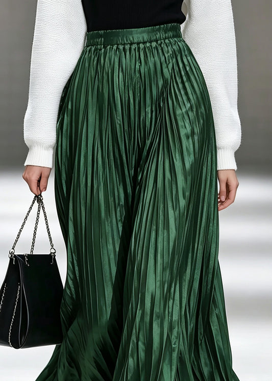 Modern Green High Waist Wrinkled Maxi Skirts Summer