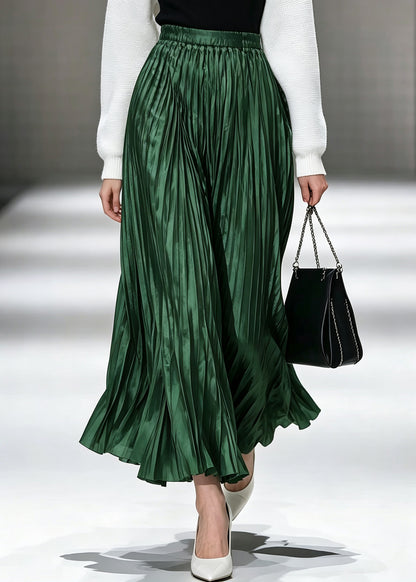 Modern Green High Waist Wrinkled Maxi Skirts Summer