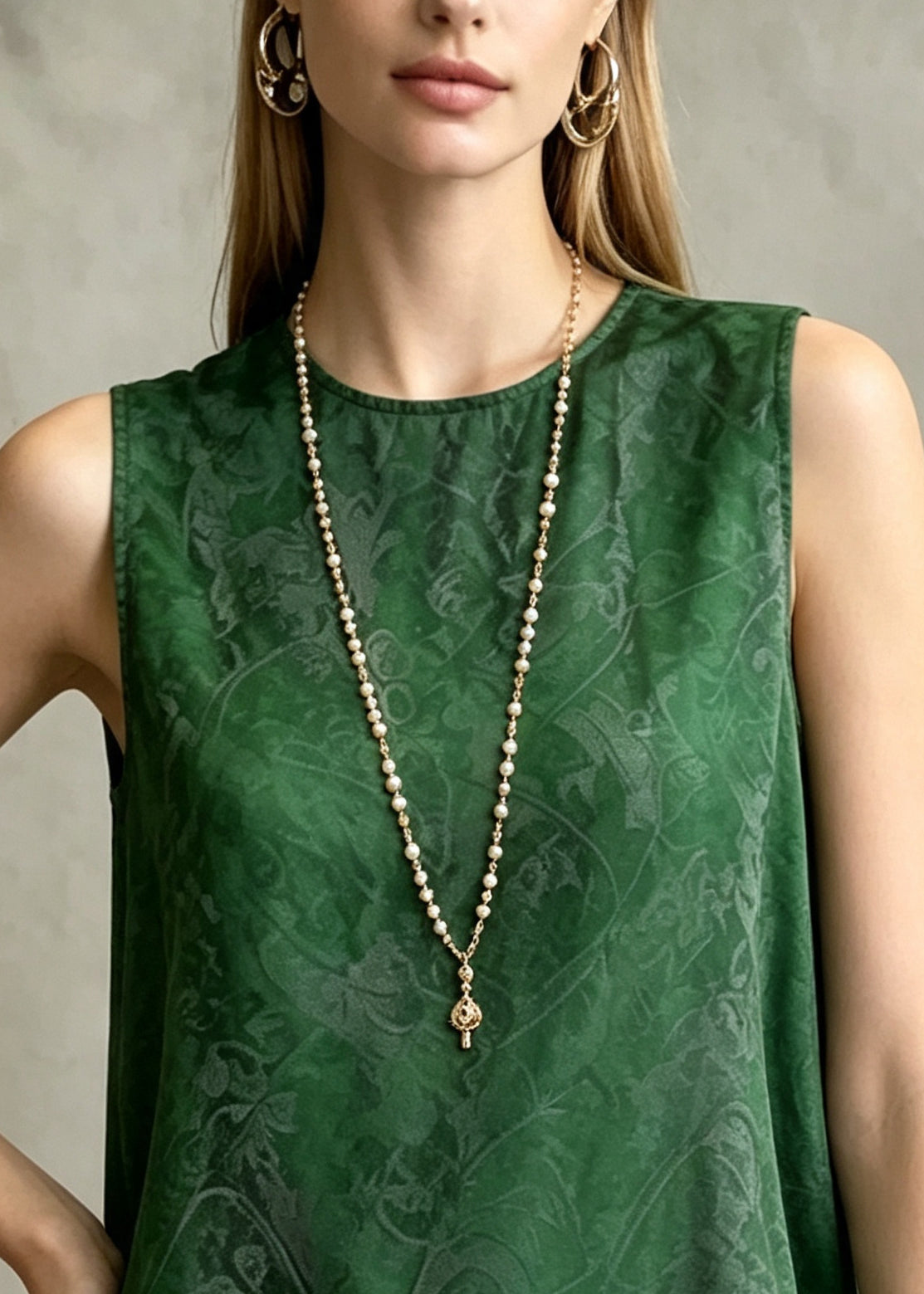 Modern Green O-Neck Print Chiffon Shirt Tops Sleeveless