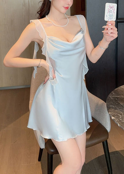 Modern Green Patchwork Ruffled Ice Silk Pajama