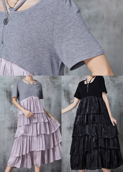 Modern Grey Layered Patchwork Cotton Holiday Dresses Summer