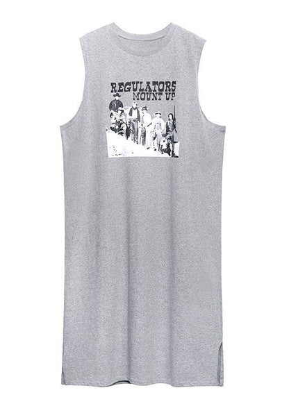 Modern Grey Print Cotton Sleeveless Summer Vacation Dresses - SooLinen