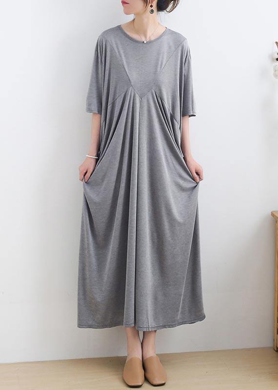 Modern Grey Short Sleeve Cotton Loose Summer Holiday Dress - SooLinen