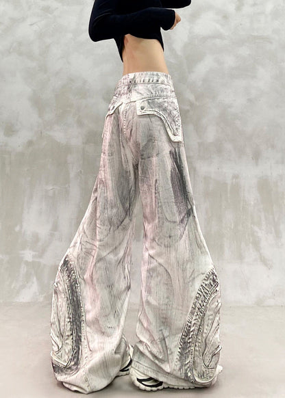 Modern Grey White High Waist Patchwork Denim Wide Leg Pants Fall
