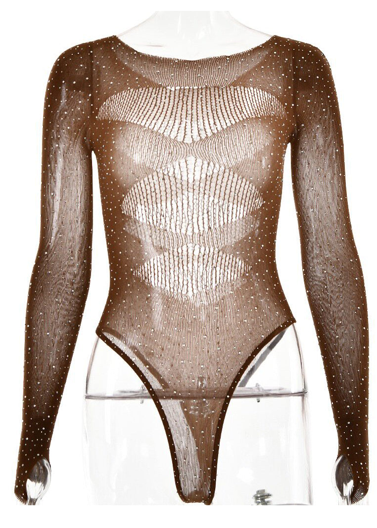Modern Khaki Hollow Out Rhinestone One Piece Workout Suit